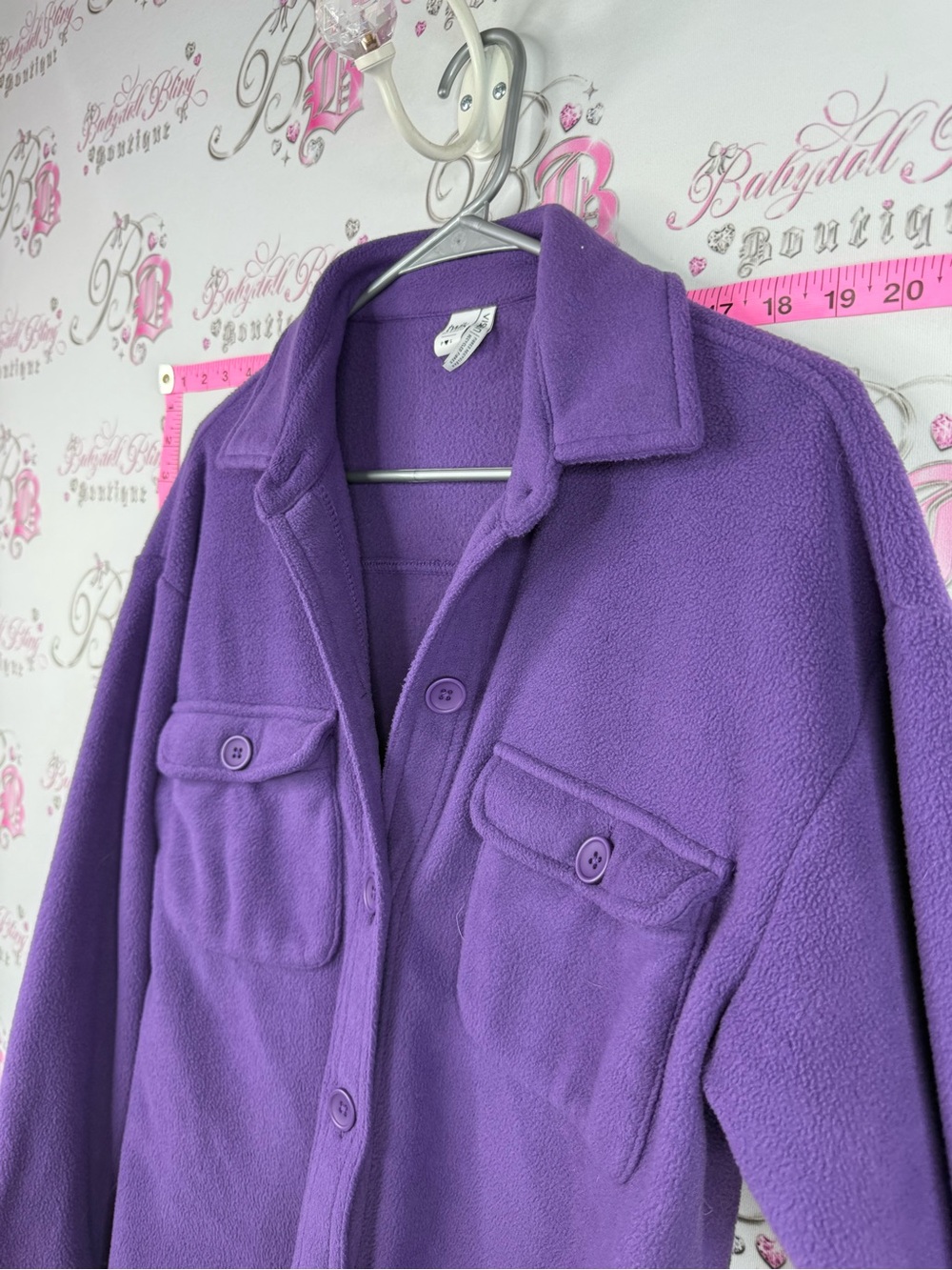 twik button up long sleeve fleece Purple Button-Front Fleece Shirt Jacket - Picture 5 of 11
